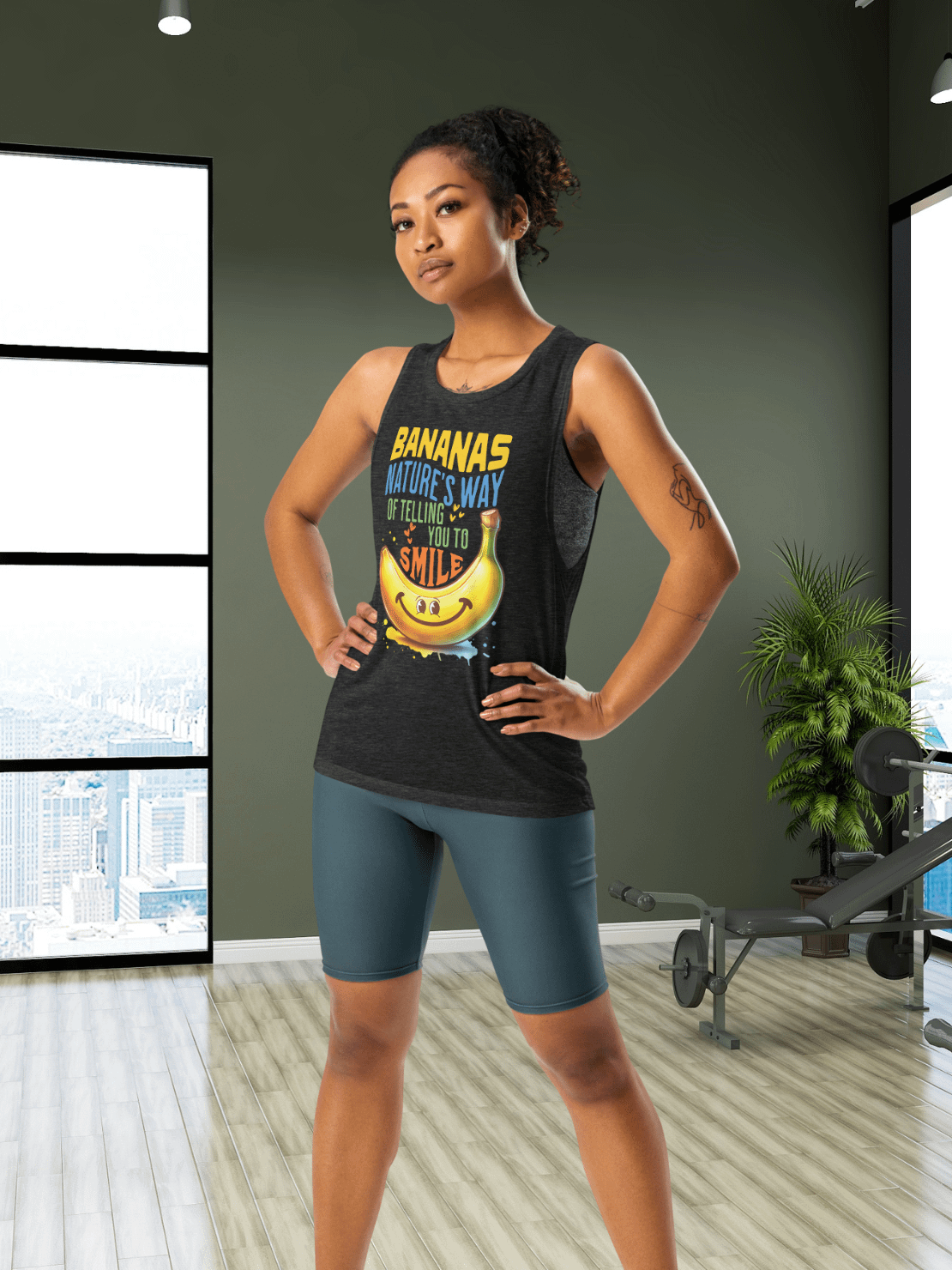 Bananas Nature's Way of Telling You to Smile Ladies’ Muscle Tank | Fun Banana Tank top product image (2)