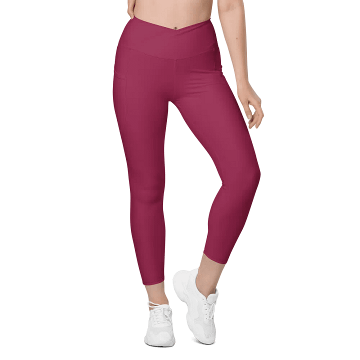 Plain Dark Red True Summer Women's High Waisted Premium Crossover Leggings with Pockets by Treasure Pie product image (2)