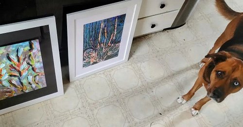 Two of my pieces are off to the Goshen Theater to hang for the Little Shop of Horrors showing.  Yay!  That beautiful puppy to...