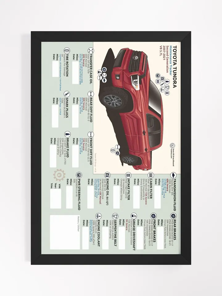 2ND GEN TUNDRA MAINTENANCE TRACKER - Barcelona (Framed) product image (2)