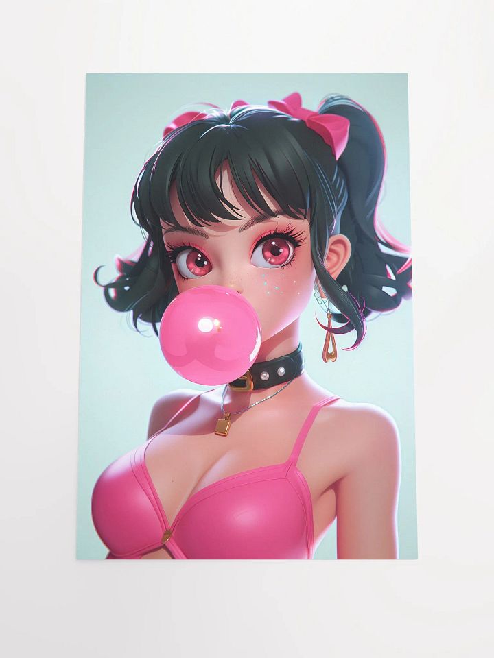Bubblegum Bliss: Anime-Inspired Pop Art Girl Blowing Bubble Poster product image (1)