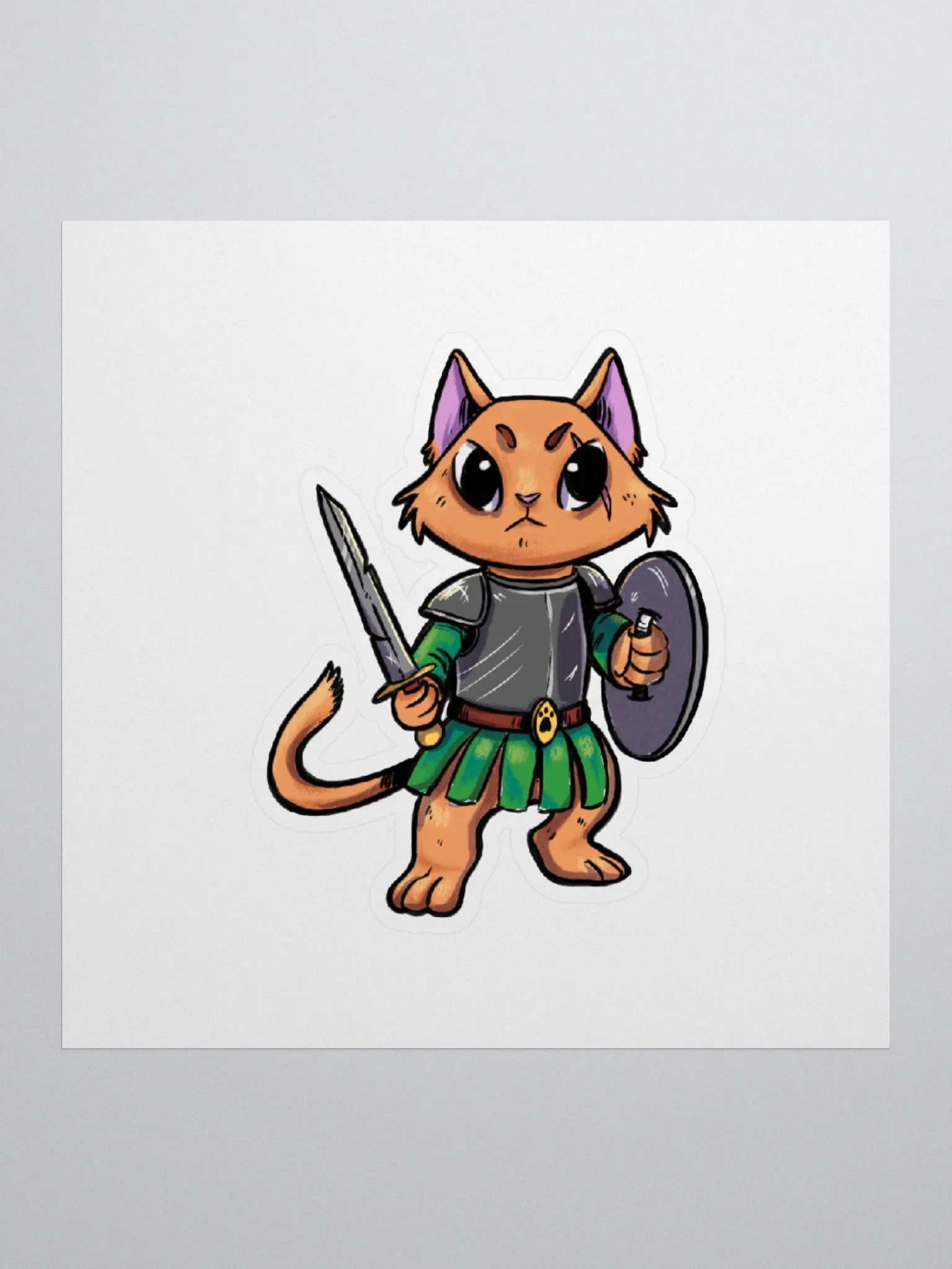 Cat Warrior Bartholomew Sticker - Fantasy Feline Illustration Decal product image (1)