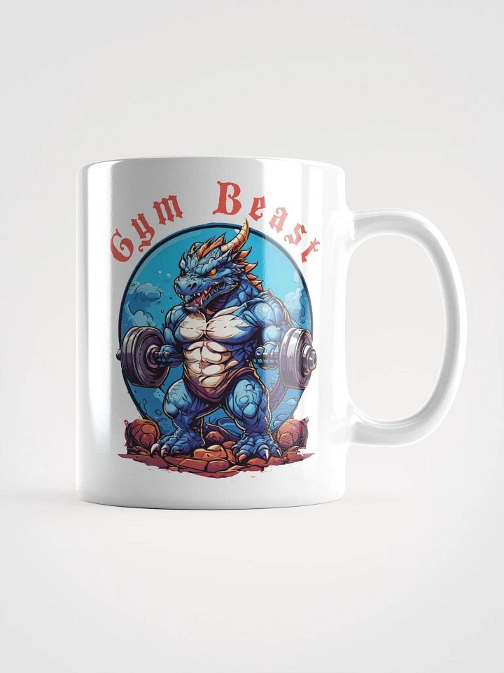 Gym Beast - Unique Funny White Glossy Mug Printed on Both Sides | Cool Strong Muscular Dragon Lifting Weights | Best Gift for Gym Lovers product image (1)