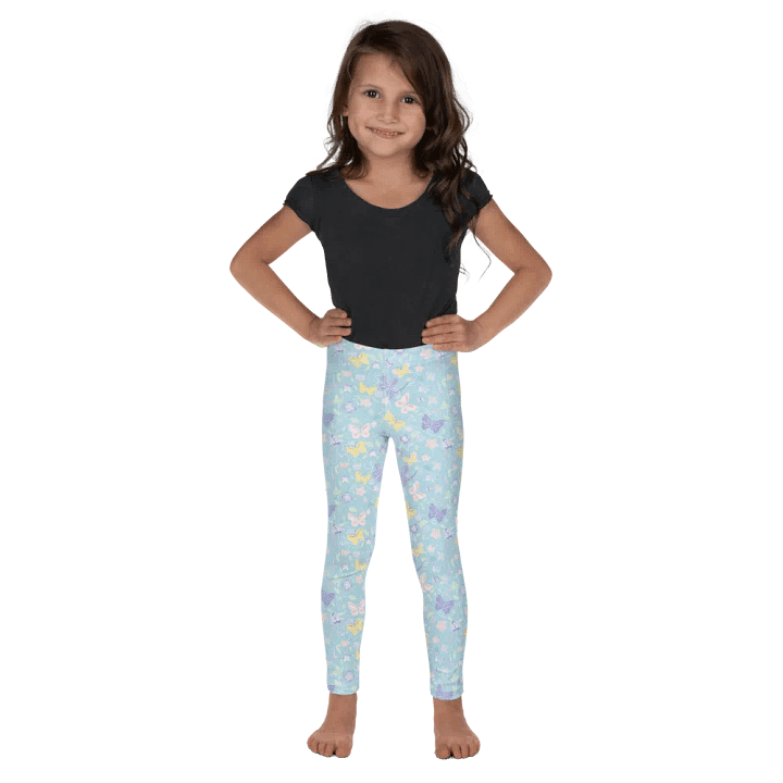 Tiny Spring Print Butterfly Pattern Turquoise Blue Kids Leggings product image (2)