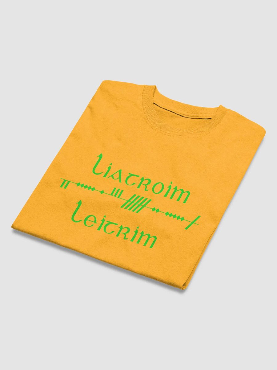 Leitrim/Liatroim Scholastic style Ogham, printed Gold T-shirt product image (4)