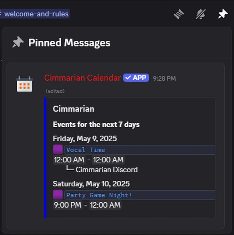 Pinned Calendar