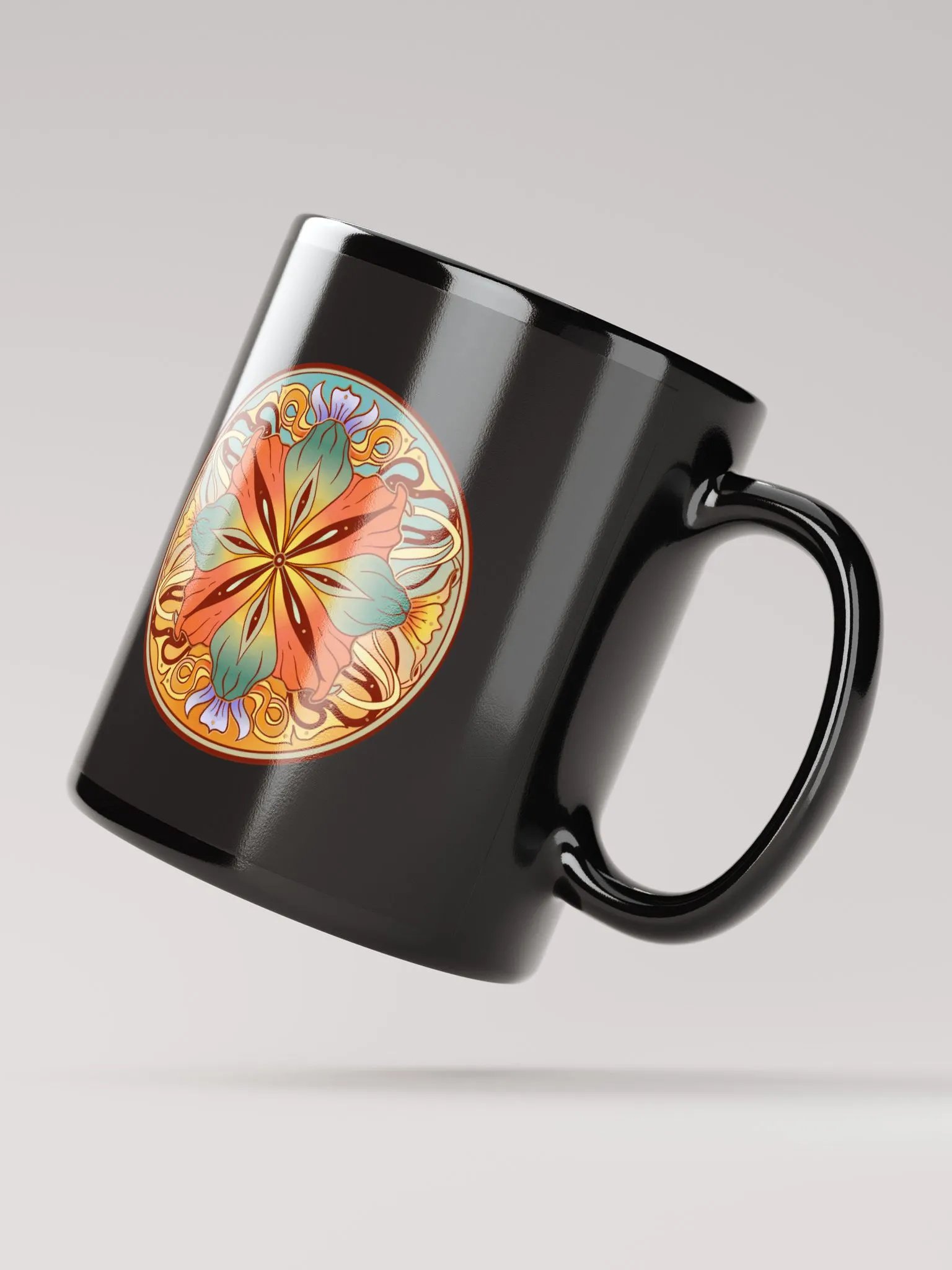 Teal Floral Mandala - Black Mug product image (2)