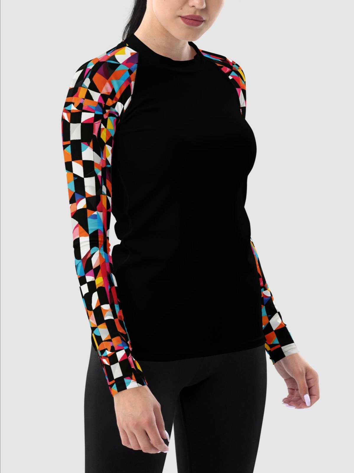Recycled Rash Guard "Colorful Modern Abstract Checkered Art Printed" product image (4)