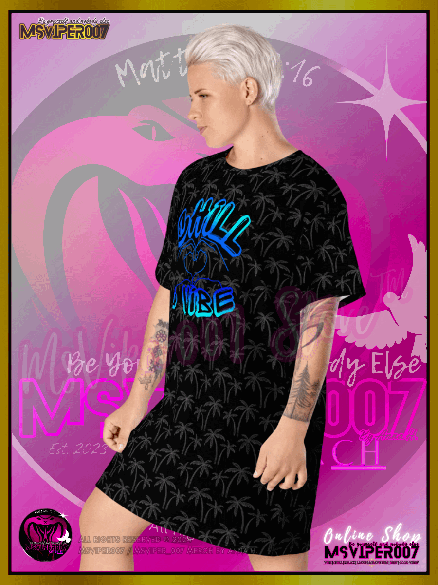 T-SHIRT DRESS - MSVIPER007'S "CHILL & VIBE™" (black/oasis blue | V2 ) T-SHIRT DRESS BY ANNA H. product image (9)