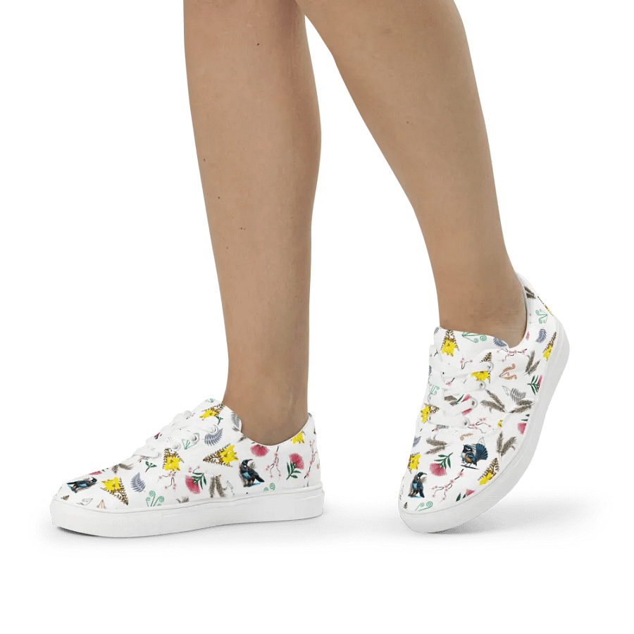 NZ Blooms and Birds Lace-Up Canvas Shoes (White) product image (4)