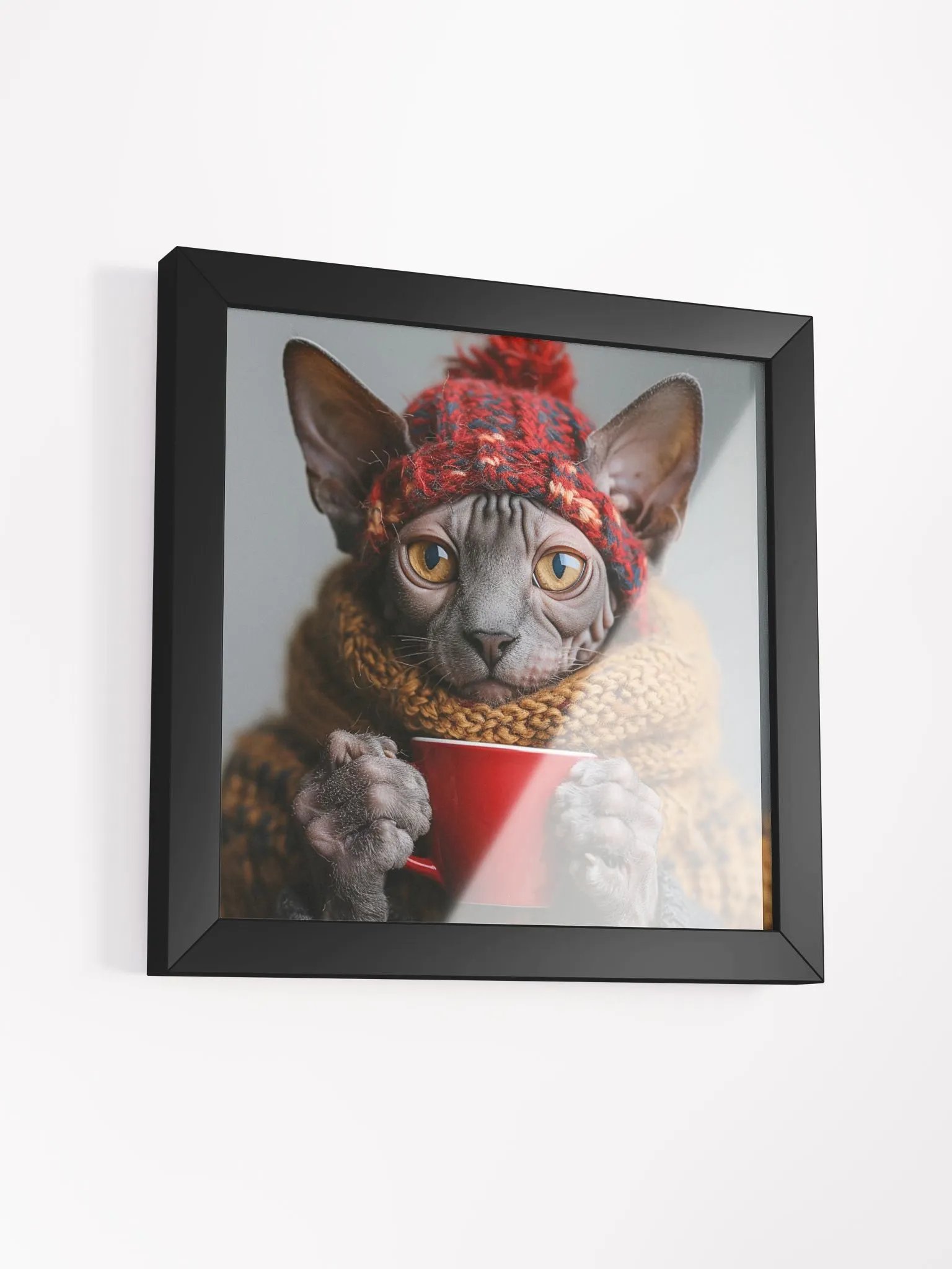 Coffee Lover Grey Hairless Sphynx Cat Framed Wall Art product image (23)