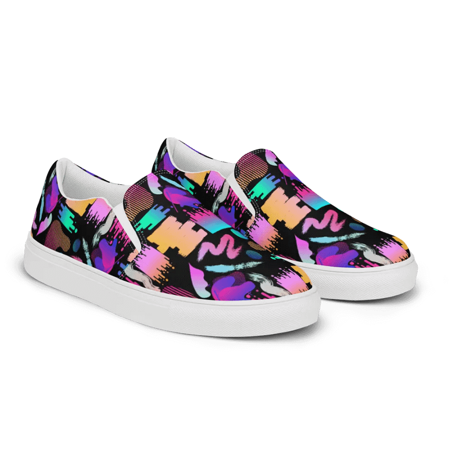 90's Pattern Womens Canvas Slip-On Shoes | Retro Pattern Shoes product image (6)