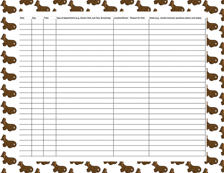 🐾 Dachshund-Themed Medical Appointment Tracker | Printable Health Visit Log product image (2)