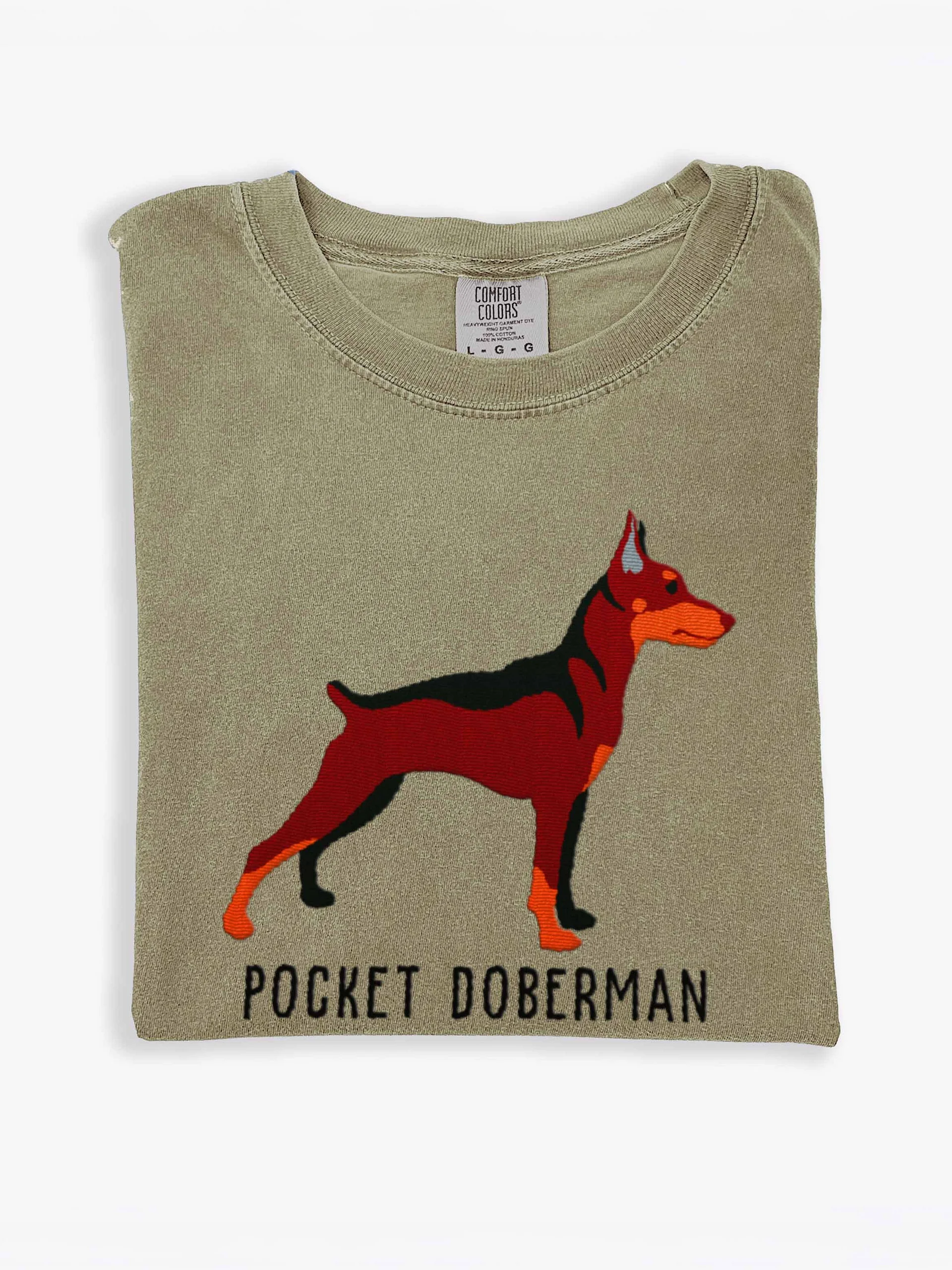 Pocket Doberman T-Shirt(Embroidered) of a Miniature Pinscher(Red & Tan) product image (1)