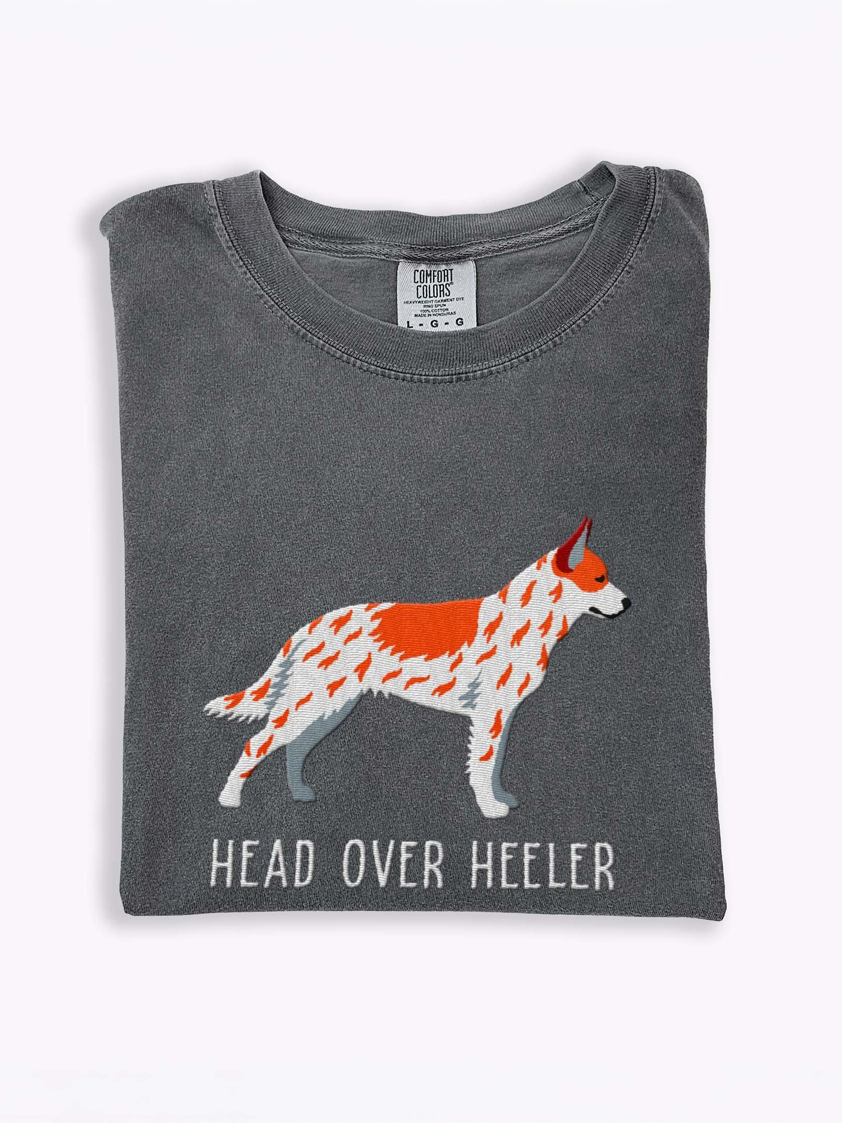 Head Over Heeler T-Shirt(Embroidered) of an Australian Cattle Dog(Red Heeler) product image (1)