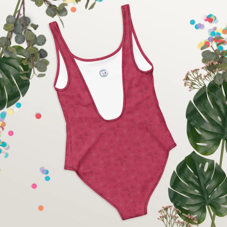 Gold Leaves and Chocolate Flowers on Magenta One-Piece Swimsuit product image (7)