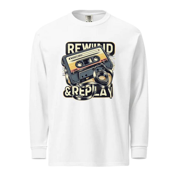 Rewind & Replay Vintage Cassette Tape Long Sleeve Shirt | | AI Design oldschool product image (1)