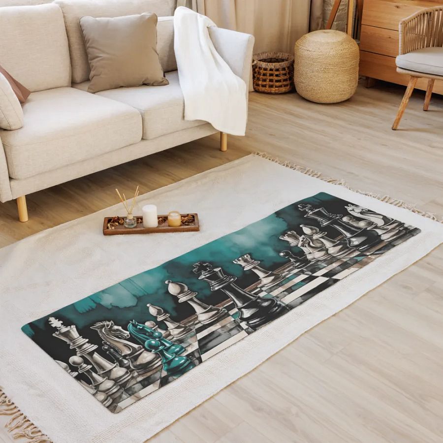 Teal Chessboard Grunge Art Yoga Mat product image (8)
