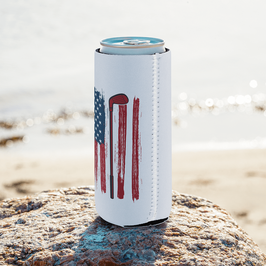 USA Flag Golfing Patriotic Can Cooler product image (8)
