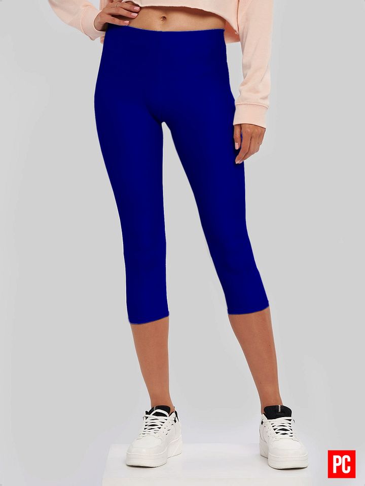 Plain Color Navy Blue Capri Leggings product image (1)