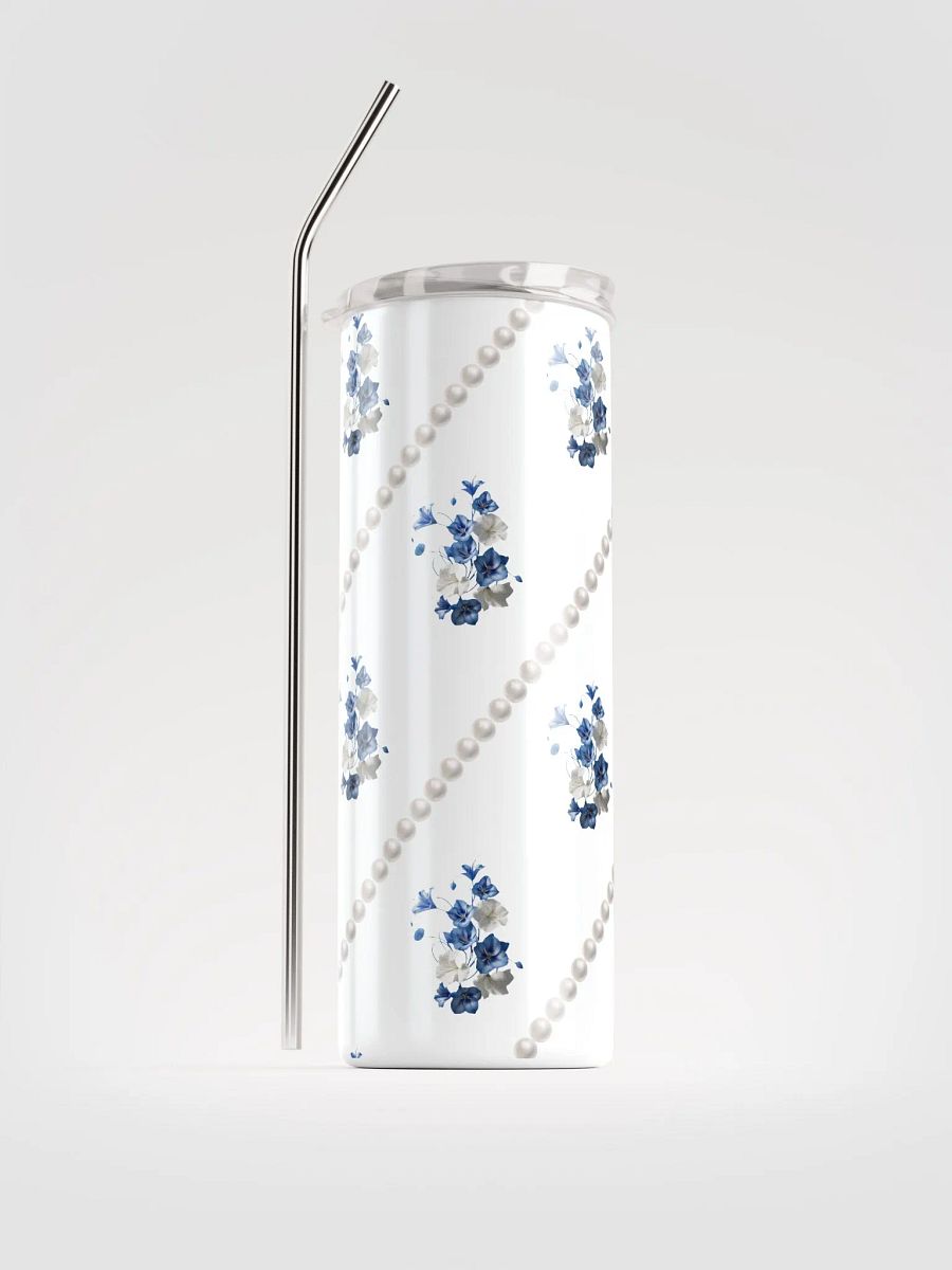 White Stainless Steel Tumbler With Blue Flowers product image (2)