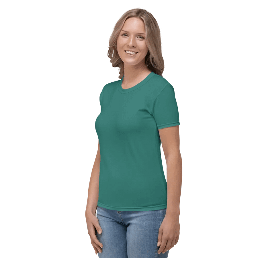 Plain Medium Teal Green True Summer Women's Crewneck Polyester Heavyweight Premium T-Shirt by Treasure Pie product image (4)