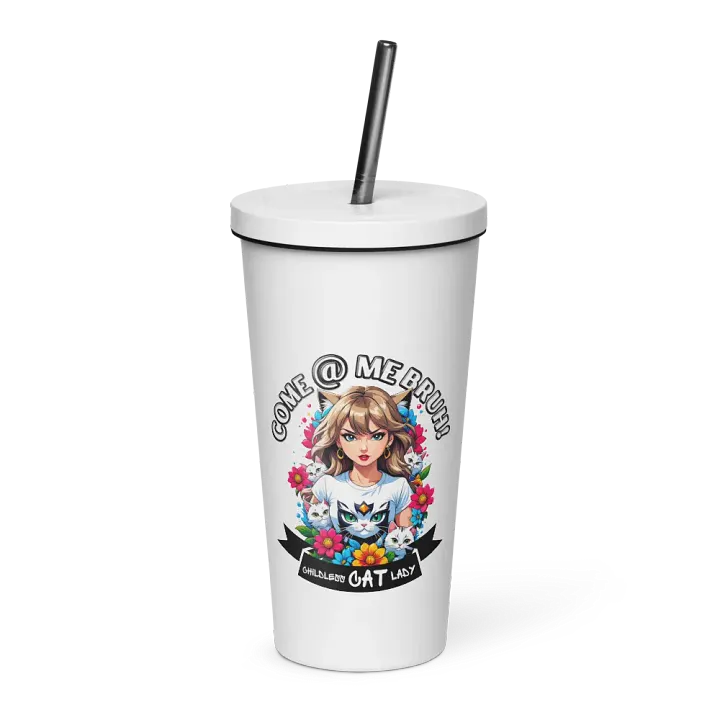 Childless Cat Lady 20 oz Tumbler Cup - White - Insulated Tumbler with a Straw product image (1)