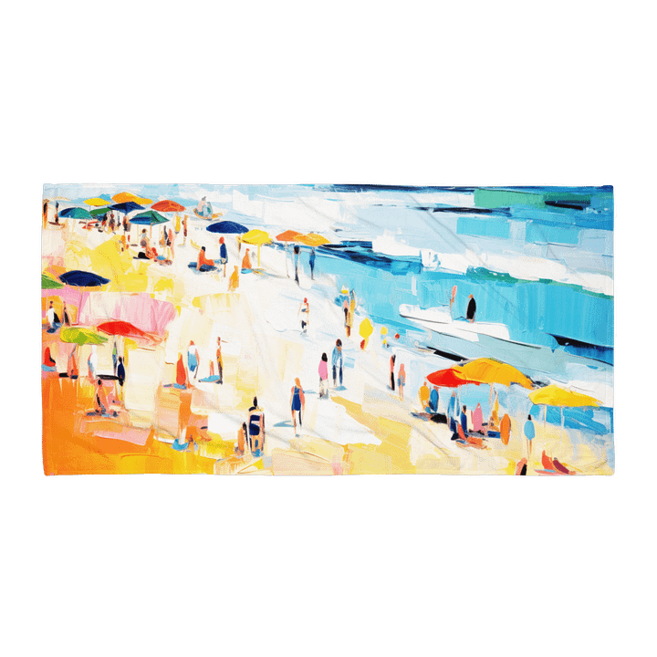 SUNLIT SHORE BEACH TOWEL – 30"x60", COTTON TERRY BACK, IMPRESSIONIST COASTAL ART PRINT product image (1)