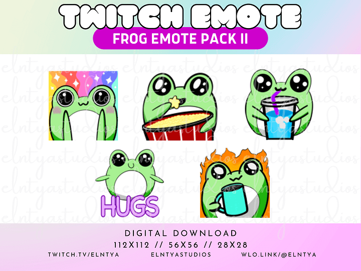 Kawaii Frog Emote Pack 2 - Pride, Popcorn/Snack/Snacc, Hydrate, Hugs, Fire/This is Fine Froggy product image (1)