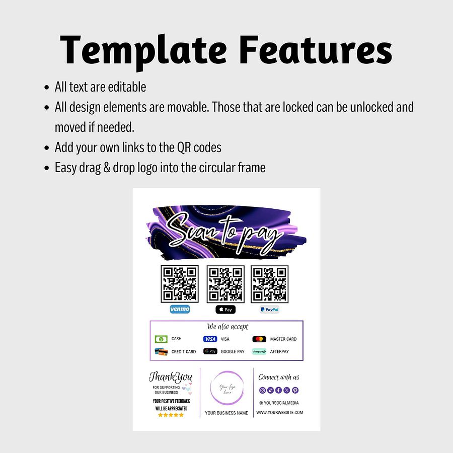 Amethyst - Scan To Pay QR Code Sign Template product image (4)