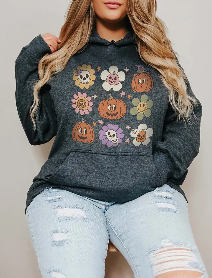A Grid of Fall and Halloween Elements(2) Hooded Sweatshirt | Cute Fall and Halloween Hoodie Design product image (19)