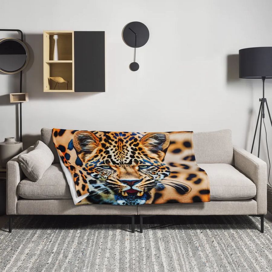 Big Cat 3D Leopard Print Design Throw Blanket product image (1)