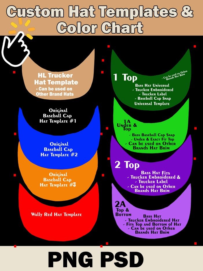 VIP Members Only 9 PNG Custom Hat Templates - Color Chart - With Bonus Editable Canva Template - Photoshop and PNG product image (1)