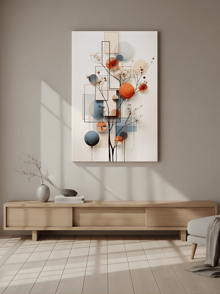 Geometric Botanical Abstraction in Teal and Terracotta Canvas product image (2)