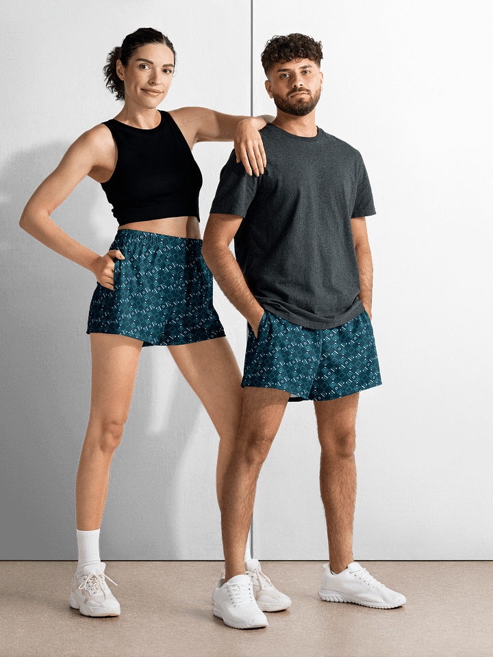 Facet Fantastic Blue Geometric All Over Print Unisex Athletic Short Shorts product image (1)