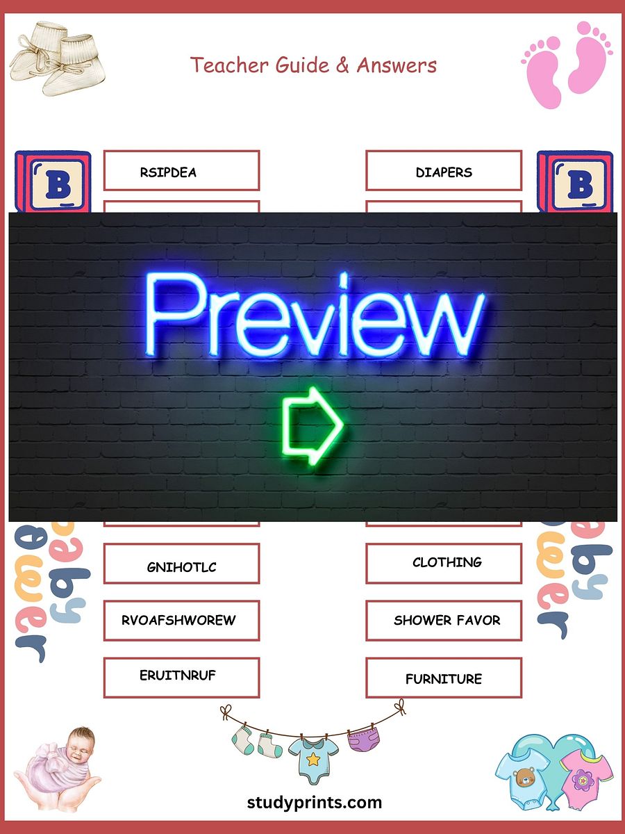 Baby Shower Word Scramble worksheets product image (3)