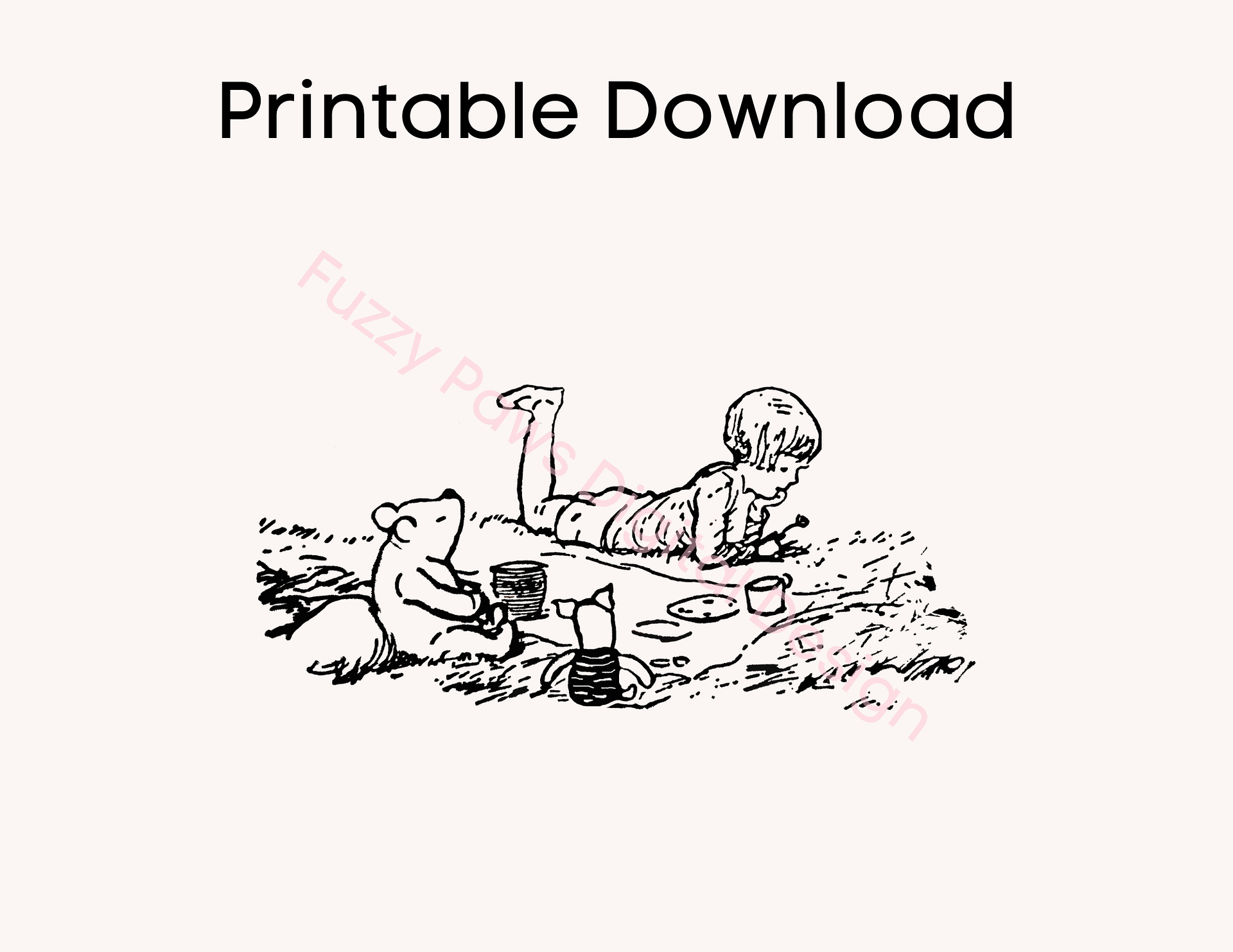 Free Coloring Page - Christopher Robin on a Picnic with Pooh and Piglet product image (2)
