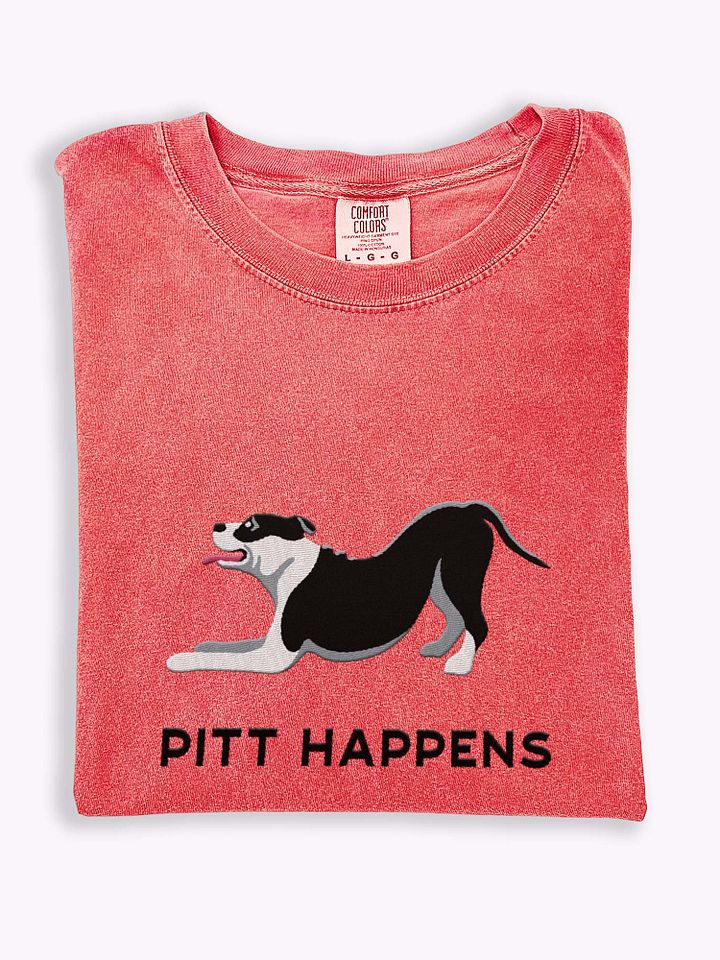 Pitt Happens T-Shirt(Embroidered) of a Pitbull Terrier(Black) product image (1)