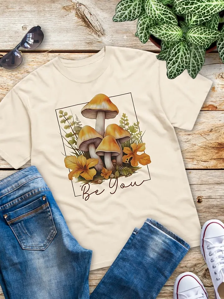 Be You Inspirational Mushroom T-Shirt - Orange Mushrooms & Fall Leaves Graphic Tee product image (1)