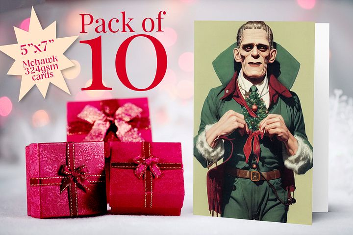 Retro Frankenstein Monster Christmas Cards Pack of 10 • 5×7 product image (2)