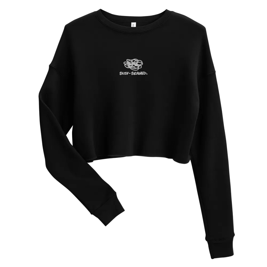 BUSY-BRAINED (white thread) embroidered fleece cropped crew product image (8)