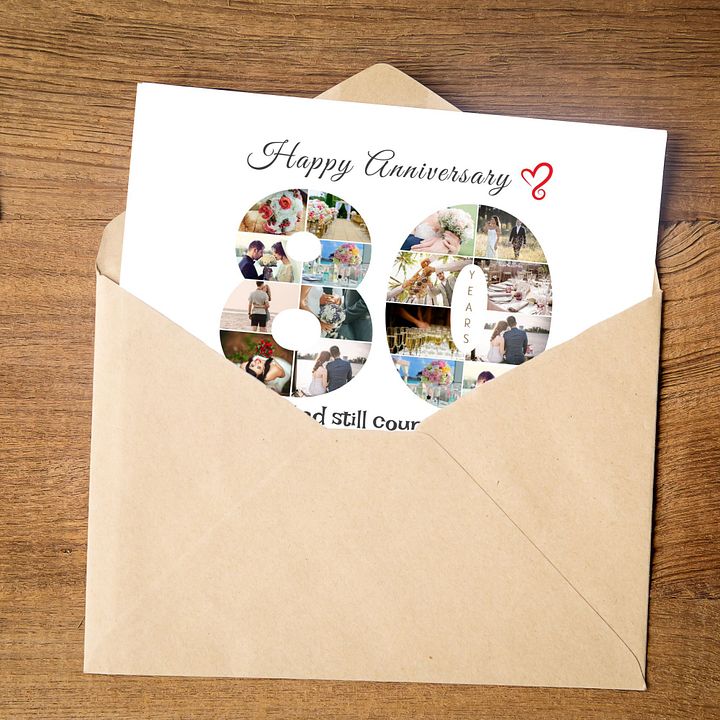 80 Year Anniversary Photo Card Editable Canva Template product image (2)