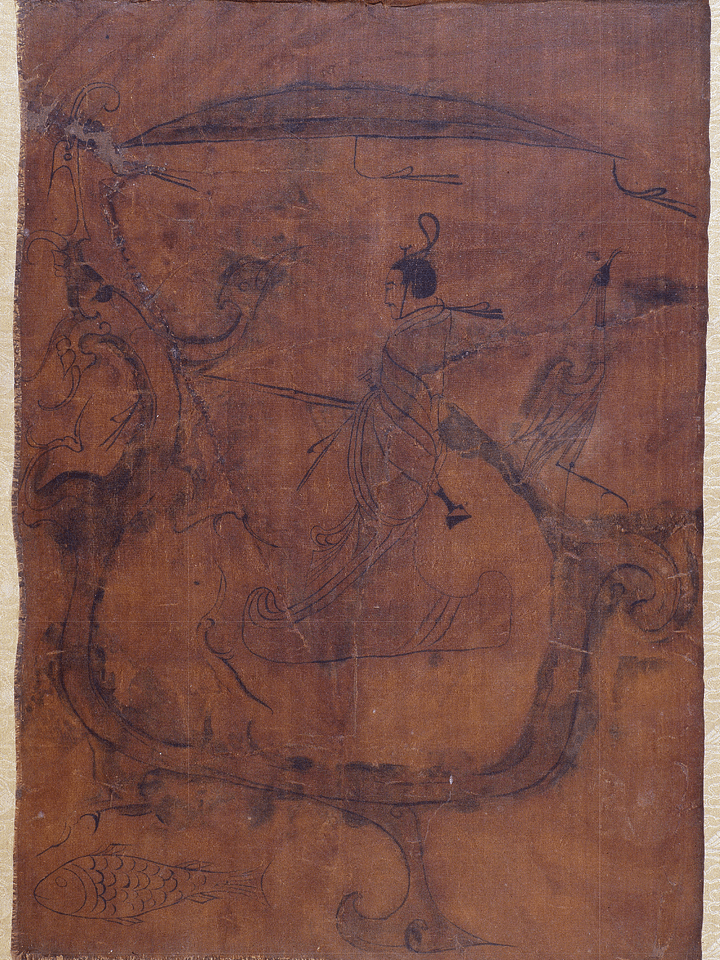 Silk Painting of a Figure Riding a Dragon product image (1)