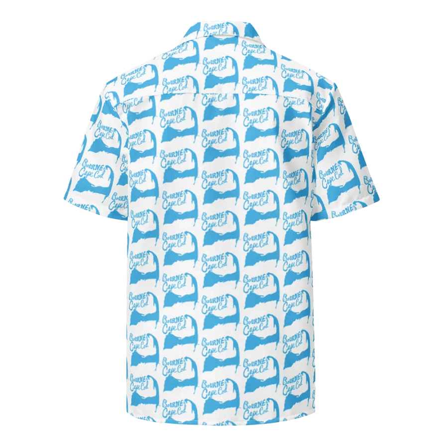 Women's | BOURNE to Cape Cod™ | Hawaiian Shirt | Classic Coastal Vibes | All-Over Logo Print | Blue on White product image (2)