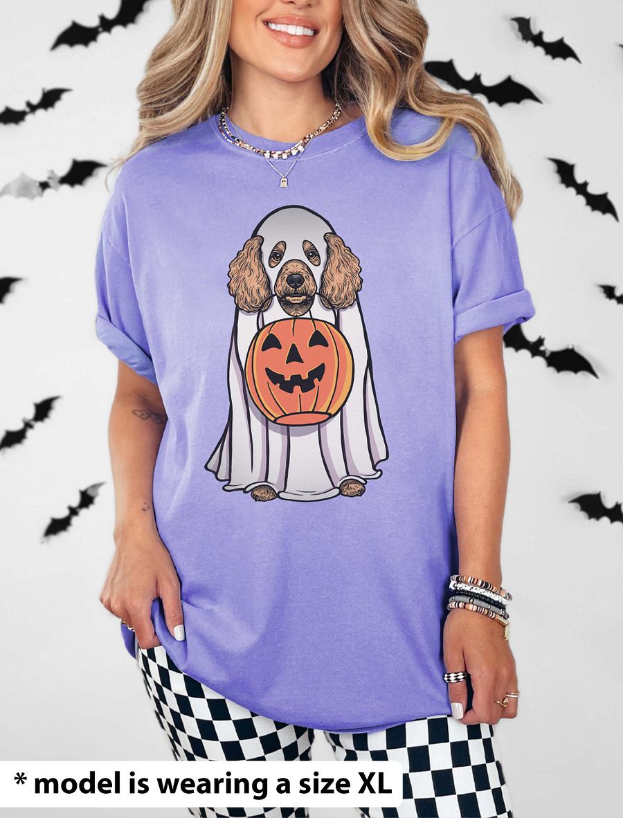 Funny Halloween Mini Poodle T-Shirt | Funny Poodle Wearing a Ghost Costume and Holding a Pumpkin Basket product image (24)