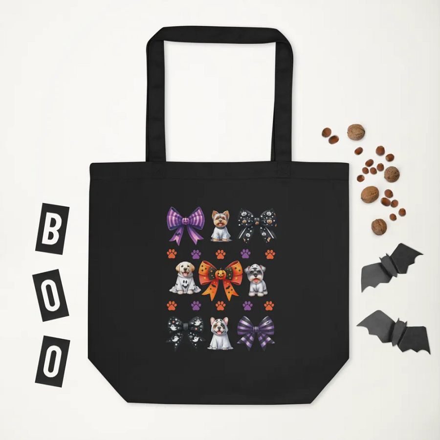 Cute Halloween Dog Ghosts and Bows Tote Bag Design4 product image (1)