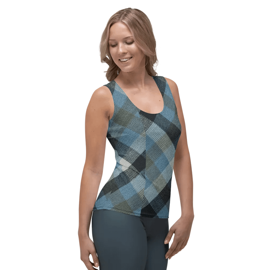 ALL-OVER PRINT BLUE WHITE AND BLACK CHECKERED PATTERN VINTAGE CHECKERED WOMEN'S TANK TOP product image (4)