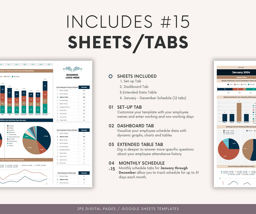 Employee Schedule Template & Dashboard Spreadsheet, Google Sheets Template, Employee Monthly Work Shift Schedule, 2024/2025 Updated Version product image (2)