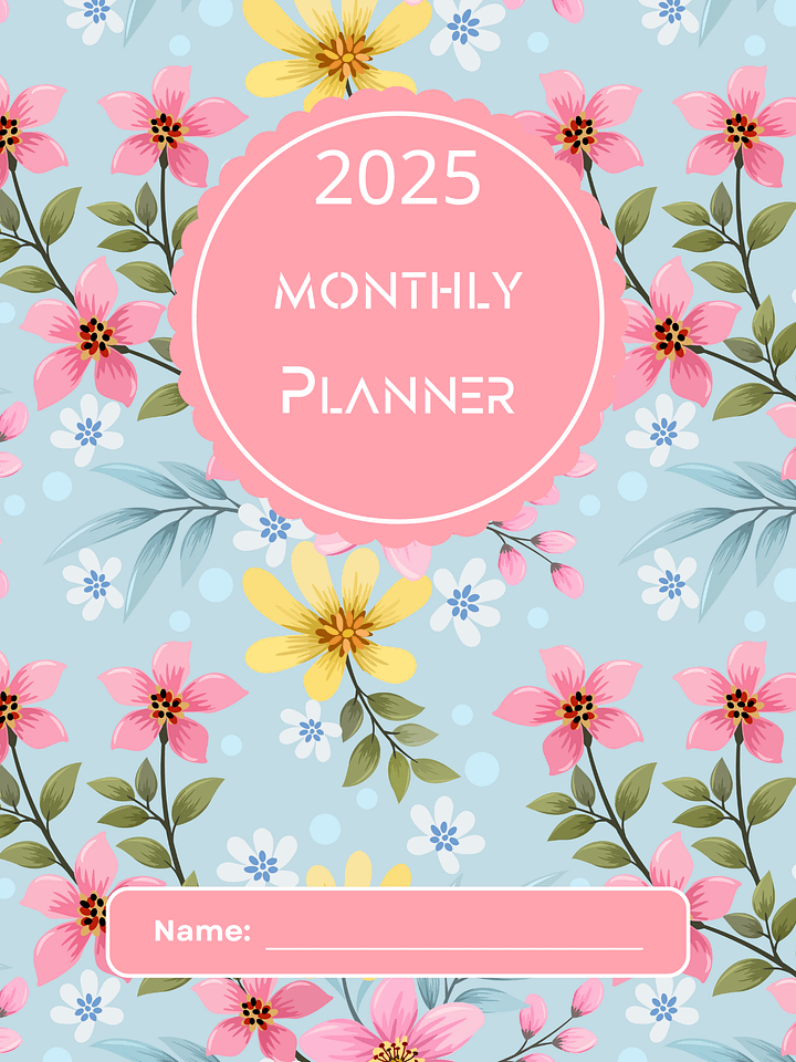 2025 Monthly Planner, 20 pages, Pink,blue floral design product image (1)