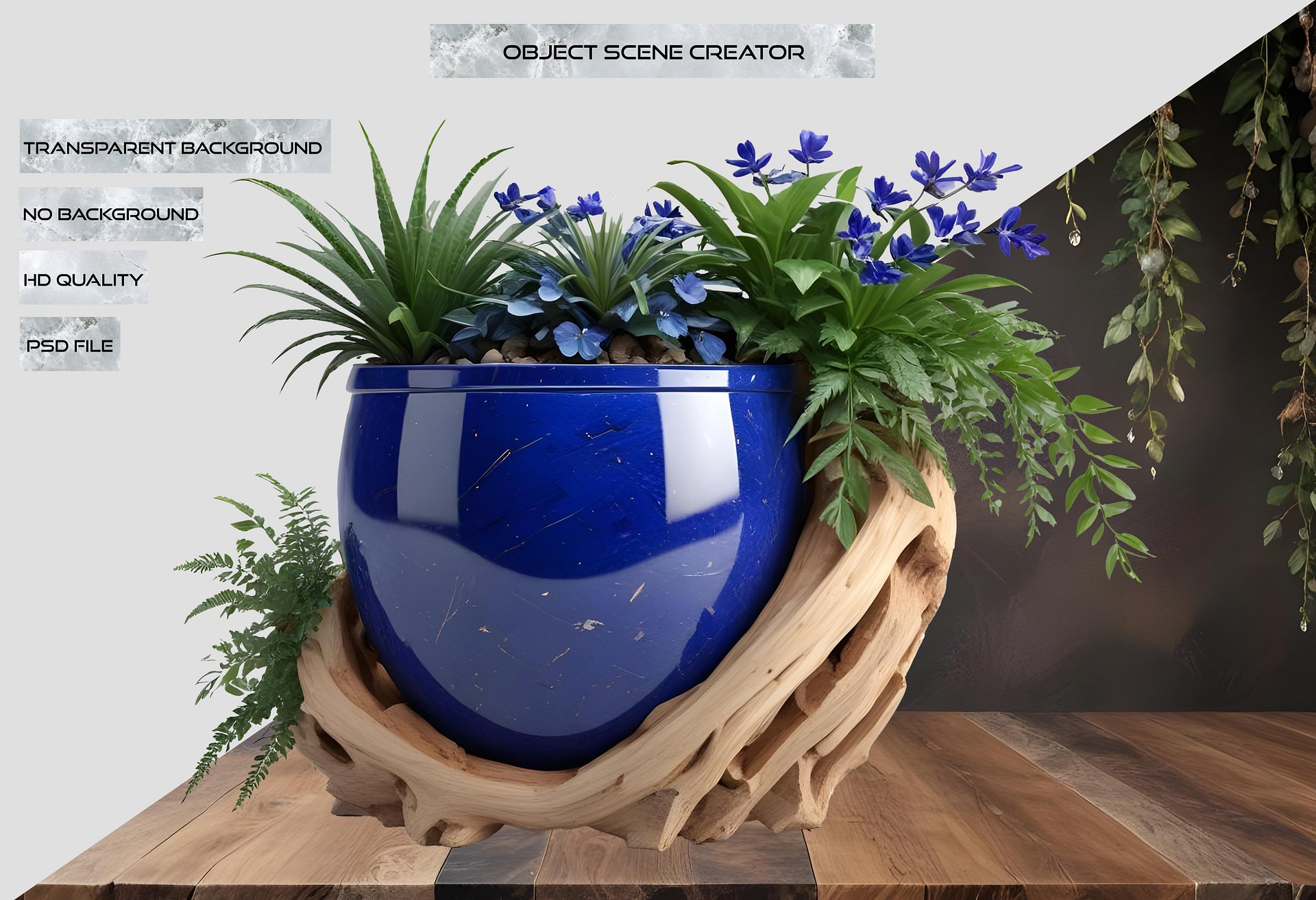 Wood & Lapis Elegance – Vase PNG product image (2)